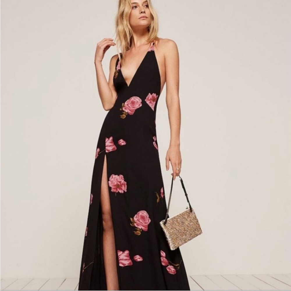 Reformation Renee Floral Dress - black/pink floral